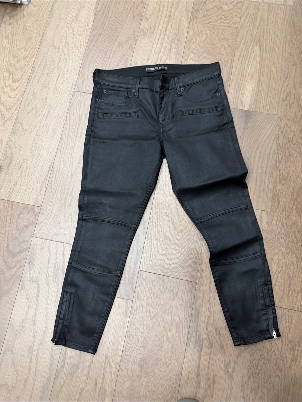 Express Black Coated Skinny Jeans with Ankle Zips